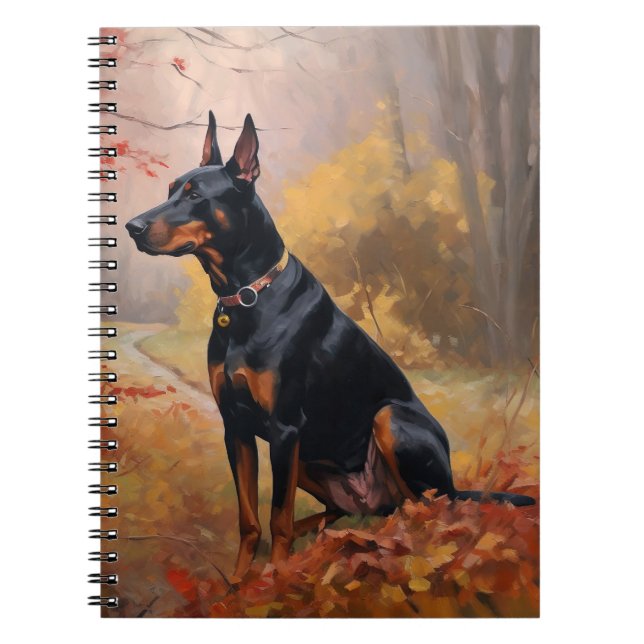 Dobermann i höstlöv Fall Inspire Anteckningsbok (Framsidan)