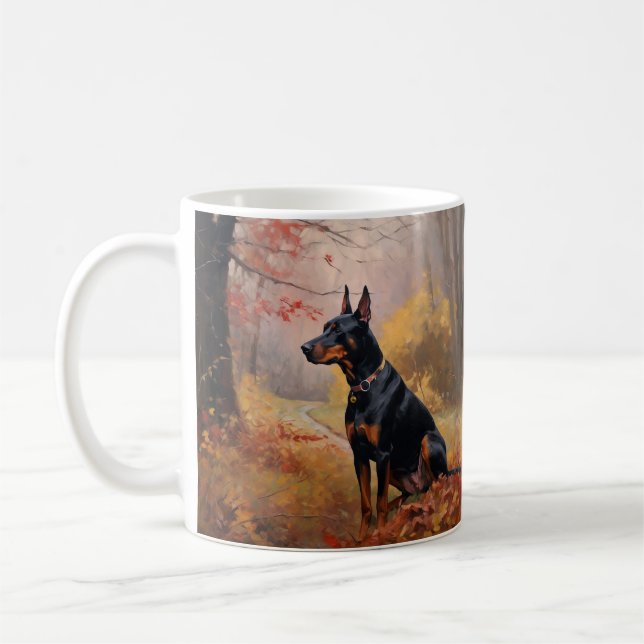 Dobermann i höstlöv Fall Inspire Kaffemugg (Vänster)