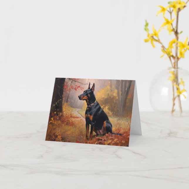 Dobermann i höstlöv fall inspirerar kort (Gul blomma)