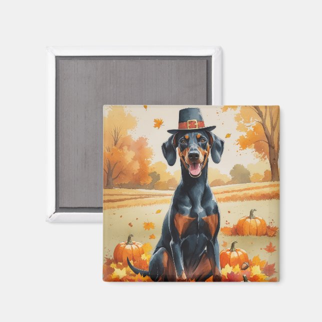 Dobermann i höstlöv tackgivande konst magnet (Front/Back)