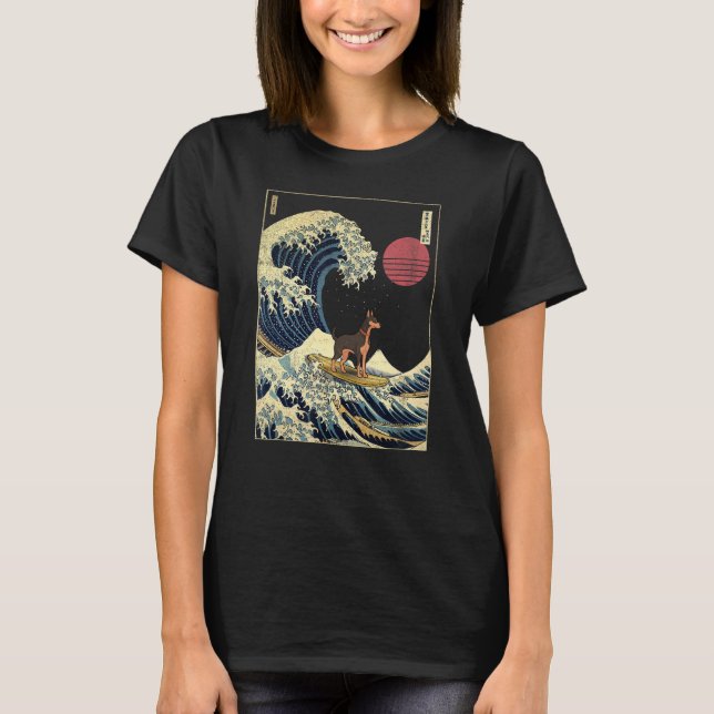 Dobermann Japansk Kanagawa Wave-Hund för Surfa T Shirt (Framsida)