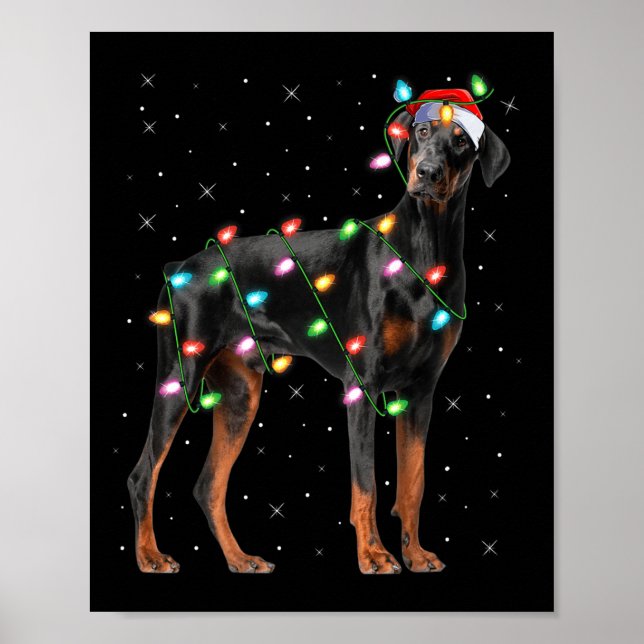 Dobermann Julbelysning Tomte Hund Hundägare  Poster (Framsidan)