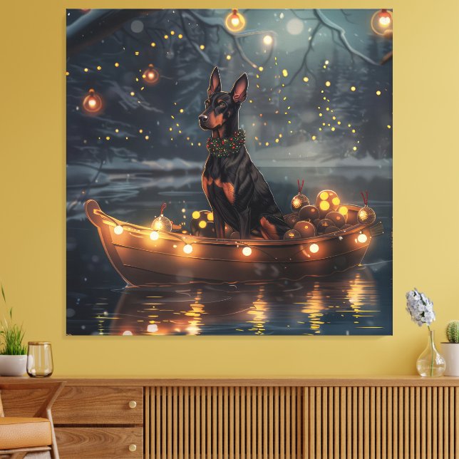 Dobermann Julfestliga resa Canvastryck (Insitu (Vardagsrum))