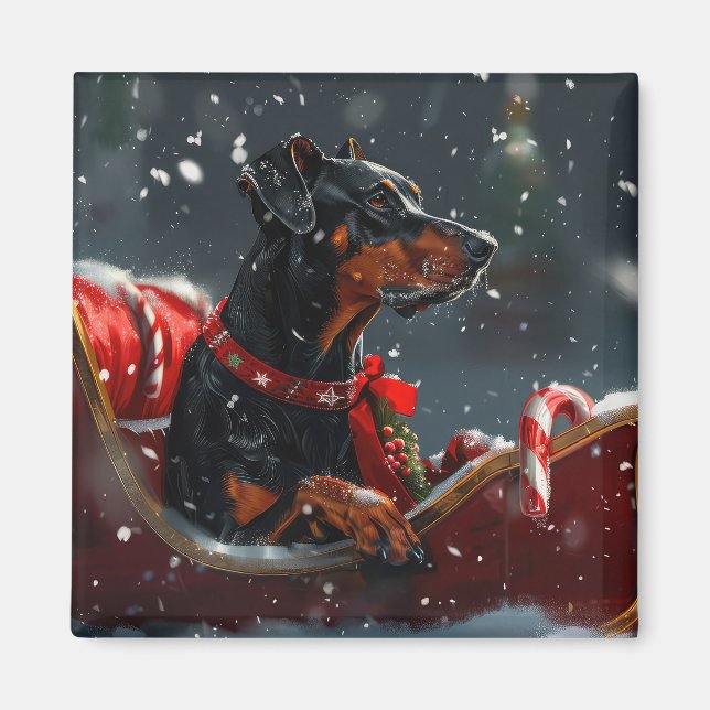 Dobermann Julfirande Magnet (Framsidan)