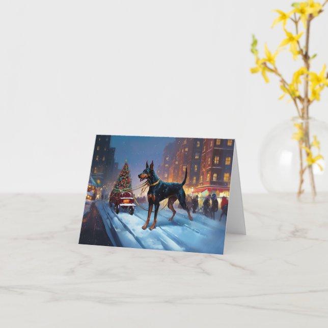 Dobermann Julfirande Säsong Kort (Gul blomma)