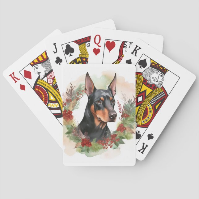 Dobermann Julkrans Festlig Valp Casinokort (Baksidan)