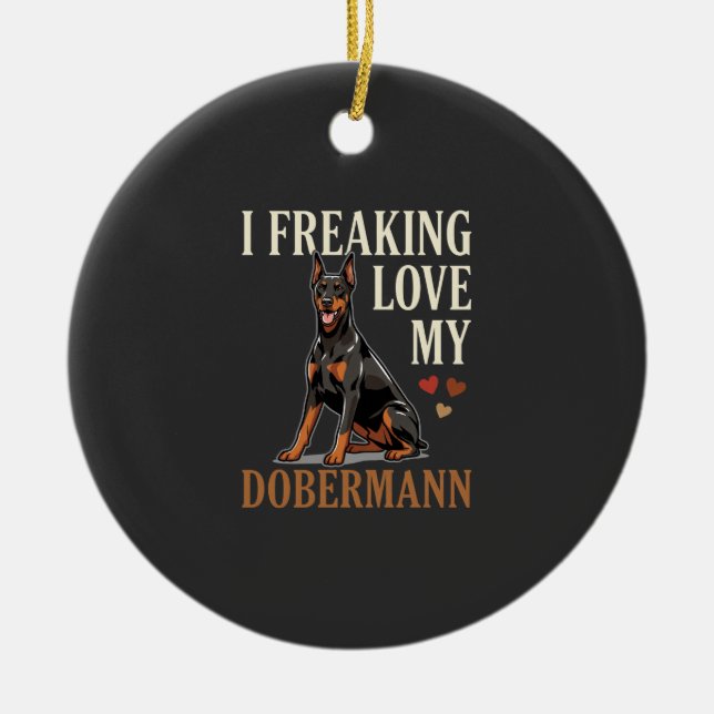 Dobermann Kärlek Hundälskare Julgransprydnad Keramik (Framsidan)