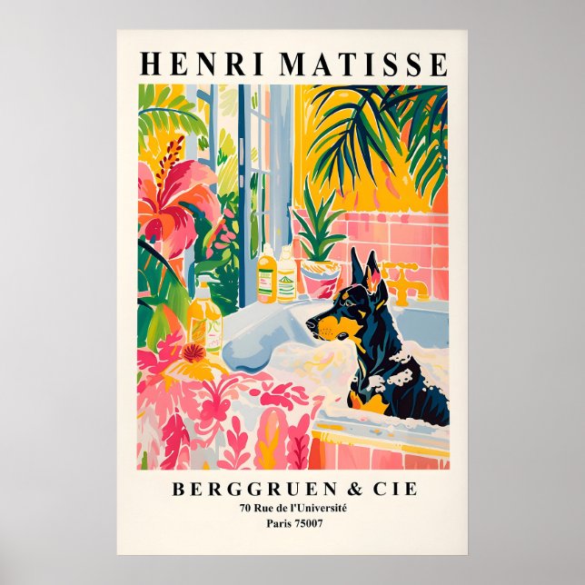 Dobermann konsttryck Tropisk badrumsväggkonst Poster (Framsidan)
