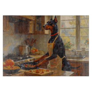 Dobermann lagar mat i köket