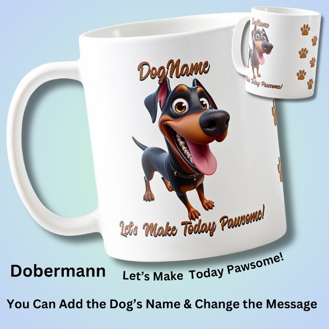 Dobermann, lägg till Hund Namn, Byt text Kaffemugg (Skapare uppladdad)