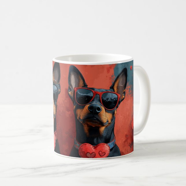 Dobermann med hjärtrusor Alla hjärtans dag Kaffemugg (Framsida höger)