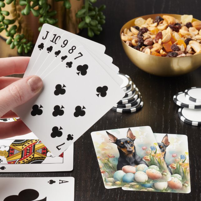 Dobermann med påskägg casinokort (På plats)