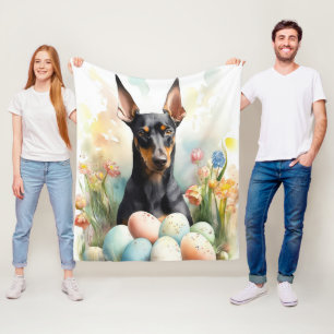 Dobermann med påskägg fleecefilt