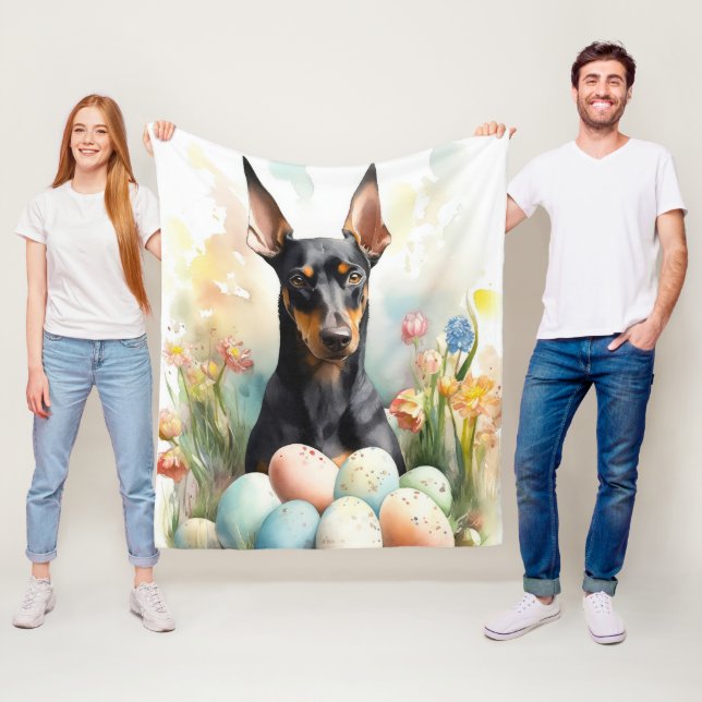 Dobermann med påskägg fleecefilt (På plats)