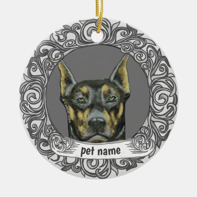 Dobermann minnesornament julgransprydnad keramik (Framsidan)