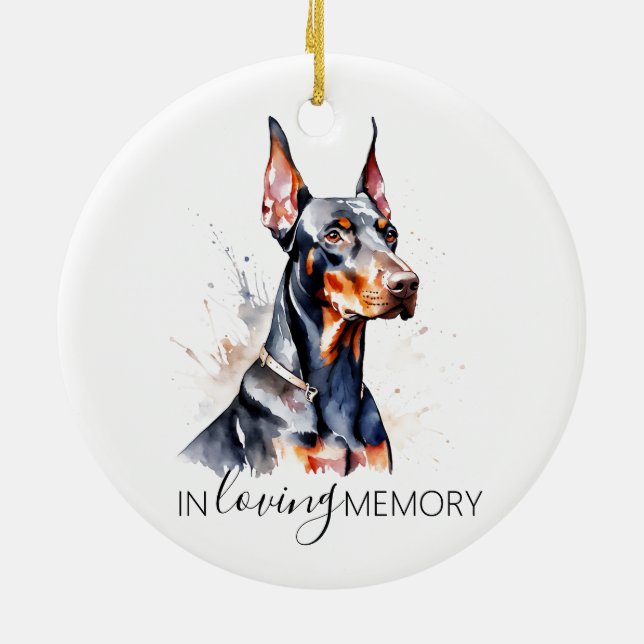 Dobermann minnesvattenfärg jul julgransprydnad keramik (Baksidan)