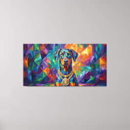 Dobermann mit Goldkette Pop Art Portrait Canvastryck