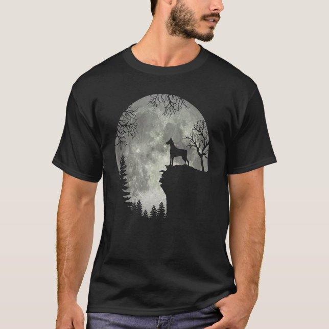 Dobermann och Månad Halloween Klassiker Halloween  T Shirt (Framsida)