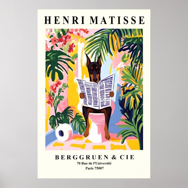 Dobermann på toaletttryck - Matisse-stil badrum Poster (Framsidan)
