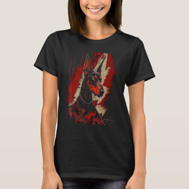 Dobermann Pinscher Blixt Åska Post Apokalyps T Shirt (Framsida)