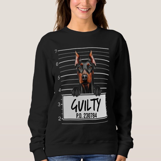 Dobermann Pinscher Fot Notering Skyldig Hund T Shirt (Framsida)
