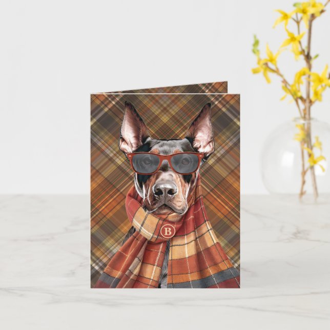 Dobermann Pinscher Hund Höst Plaid Monogram Kort (Gul blomma)