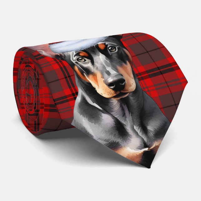 Dobermann Pinscher Hundälskare Holiday Plaid Jul Slips (Rullad)