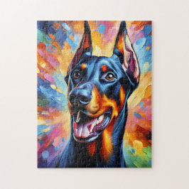 Dobermann Pinscher Hundporträtt Akrylfärgskonsttry Pussel