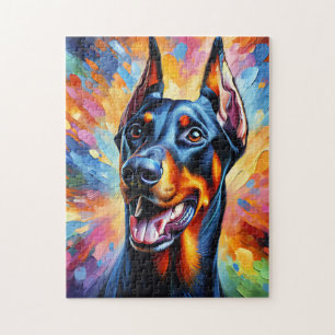 Dobermann Pinscher Hundporträtt Akrylfärgskonsttry Pussel