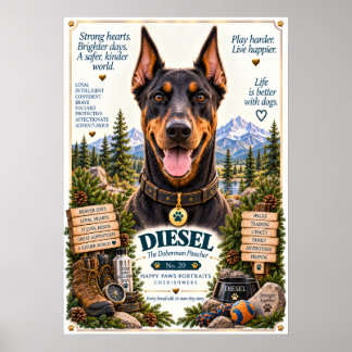 Dobermann Pinscher Hundporträtt | Diesel nr 20 Poster