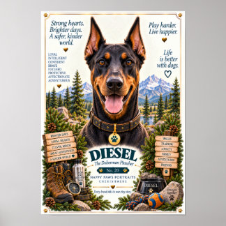 Dobermann Pinscher Hundporträtt | Diesel nr 20 Poster