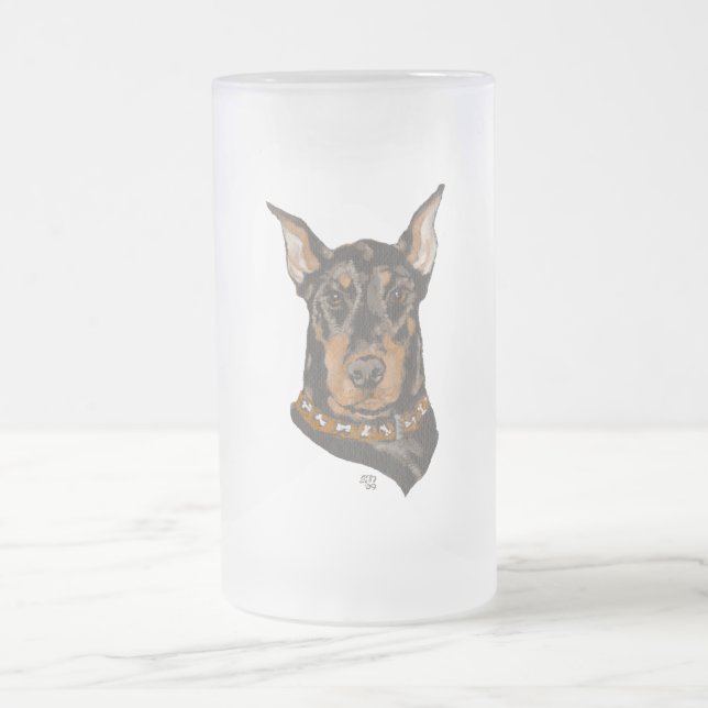 Dobermann Pinscher Huvudstudie Frostat Ölglas (Center)