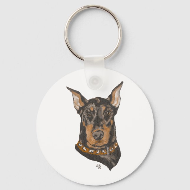 Dobermann Pinscher Huvudstudie Nyckelring (Framsida)