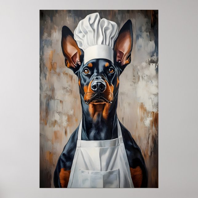Dobermann Pinscher i kockhatt Affisch, Rolig Husdj Poster (Framsidan)