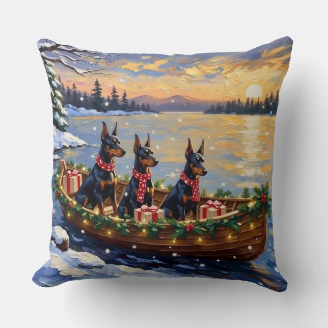 Dobermann Pinscher Jul Båt Högtid Kudde (Framsida)