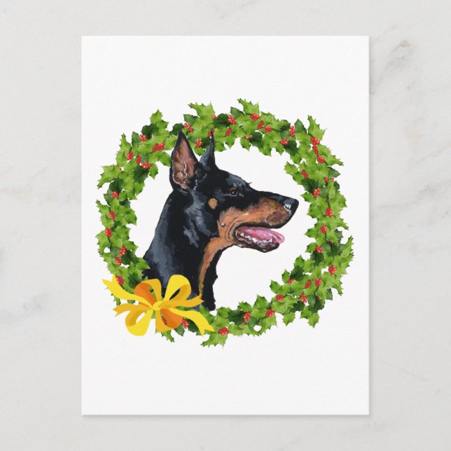 Dobermann Pinscher Jul Helg Vykort (Framsida)