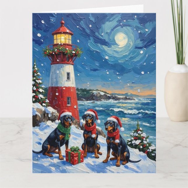 Dobermann Pinscher Jul Ljuskår Holiday Kort (Framsida)