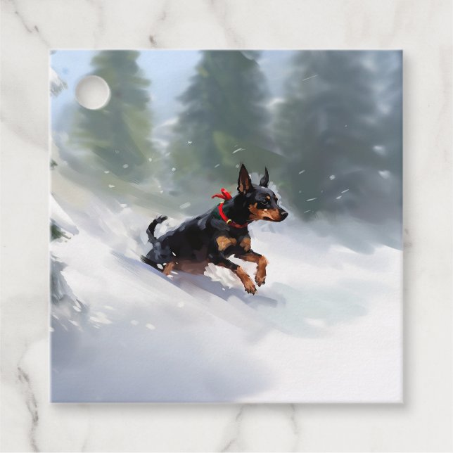 Dobermann Pinscher jul snö vinter Gåvor Etiketter (Framsida)