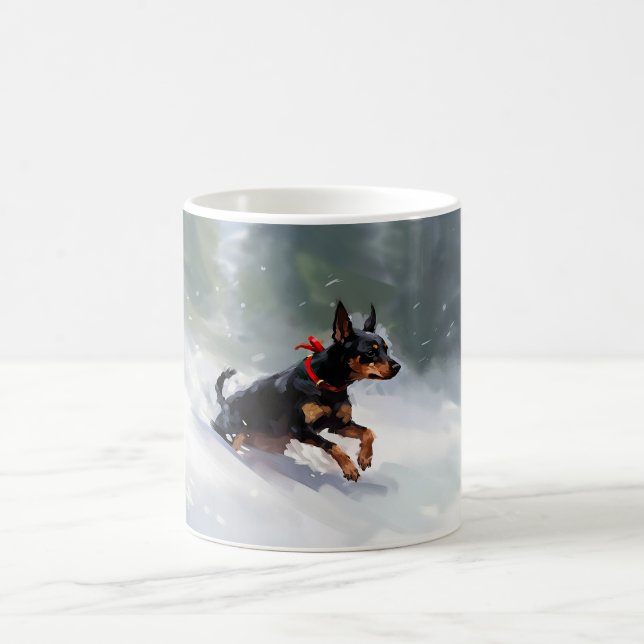 Dobermann Pinscher jul snö vinter Kaffemugg (Center)
