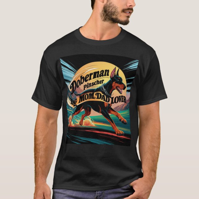 Dobermann Pinscher Mamma Pappa Älskare T Shirt (Framsida)