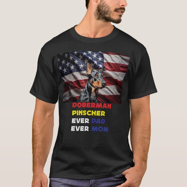 Dobermann Pinscher  Mamma Pappa T Shirt (Framsida)
