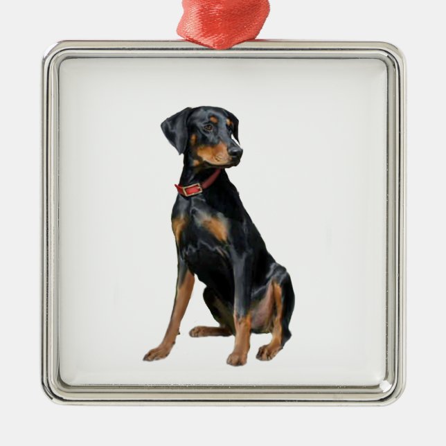 Dobermann Pinscher (naturlig) Julgransprydnad Metall (Framsidan)