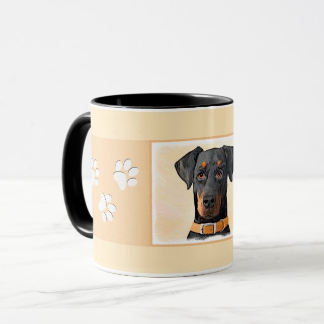 Dobermann Pinscher Oklippt Målning Original Konst Mugg (Framsida vänster)