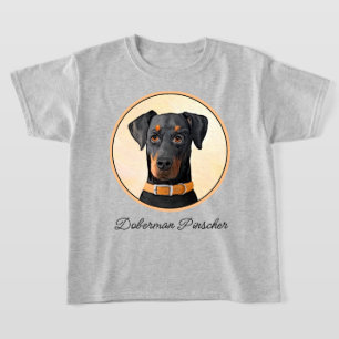 Dobermann Pinscher Oklippt Målning Original Konst T Shirt