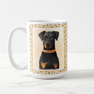 Dobermann Pinscher Okuperad Målning Original Konst Kaffemugg