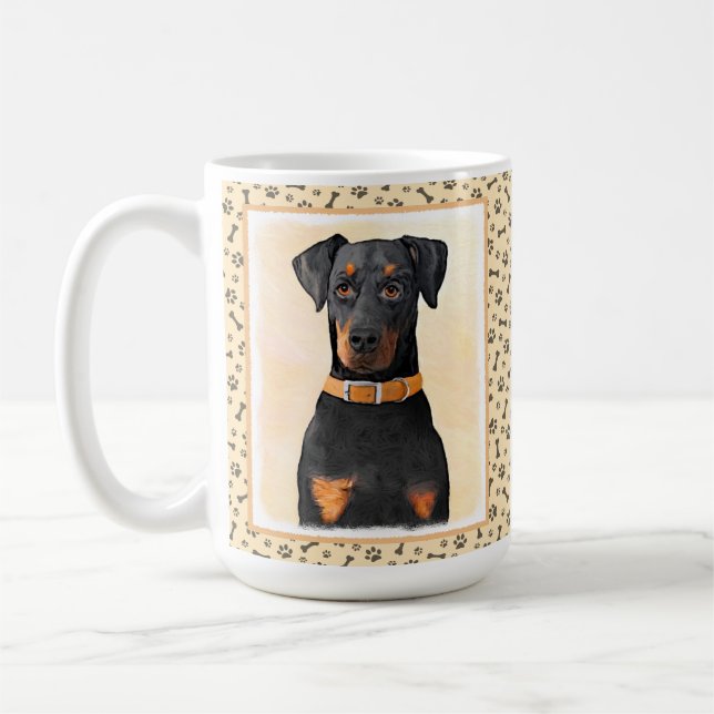 Dobermann Pinscher Okuperad Målning Original Konst Kaffemugg (Vänster)