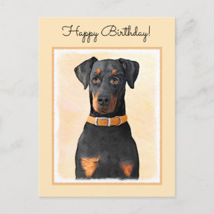 Dobermann Pinscher Okuperad Målning Original Konst Vykort