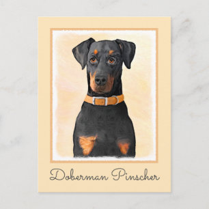 Dobermann Pinscher Okuperad Målning Original Konst Vykort