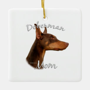 Dobermann Pinscher (röd) Mamma 2 Julgransprydnad Keramik