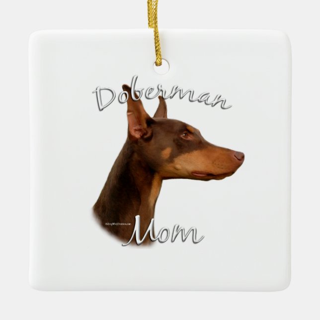 Dobermann Pinscher (röd) Mamma 2 Julgransprydnad Keramik (Framsida)